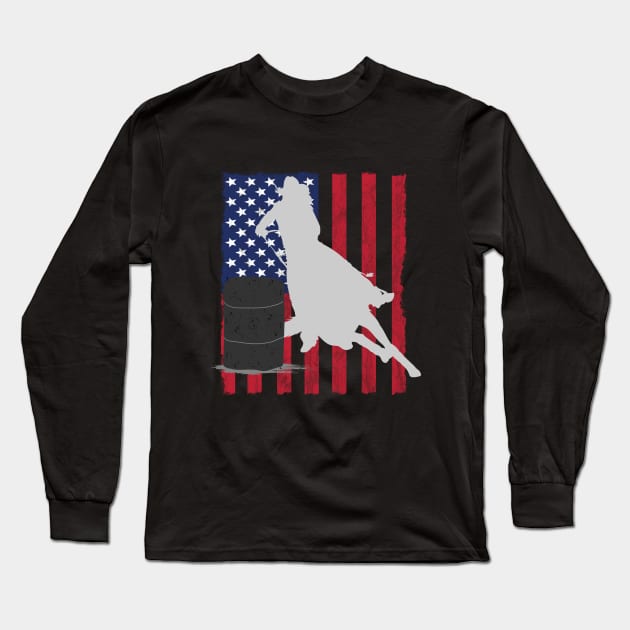 Barrel Racing - Barrel Racer USA Flag Long Sleeve T-Shirt by Kudostees